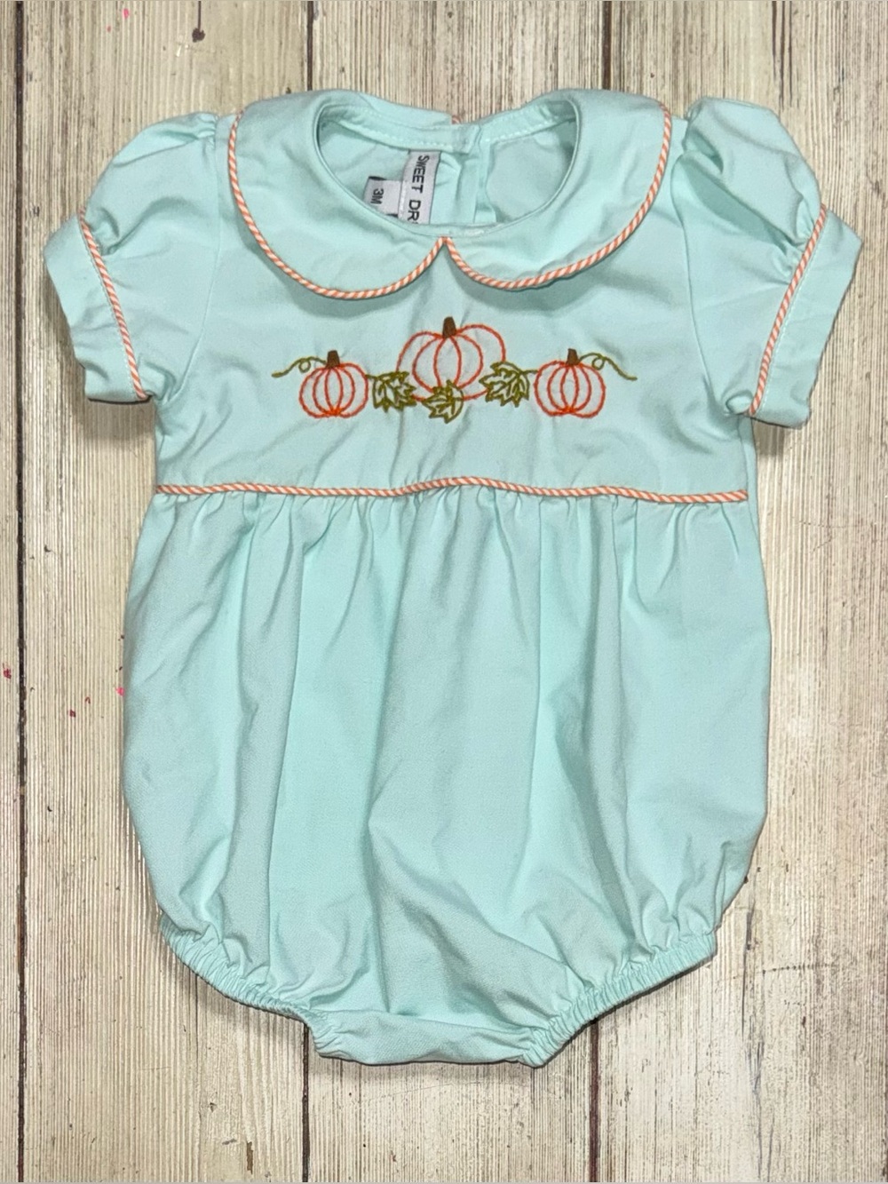 Sweet Dreams baby girls 3m blue mint pumpkin bubble romper boutique fall